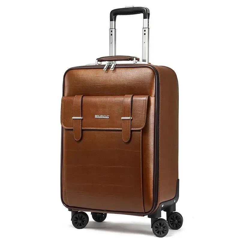 Genuine Leather Trolley Suitcase 20-inch Cowhide Luggage Leather Case with Multi-directional Wheels16-inch Business Cabin Case