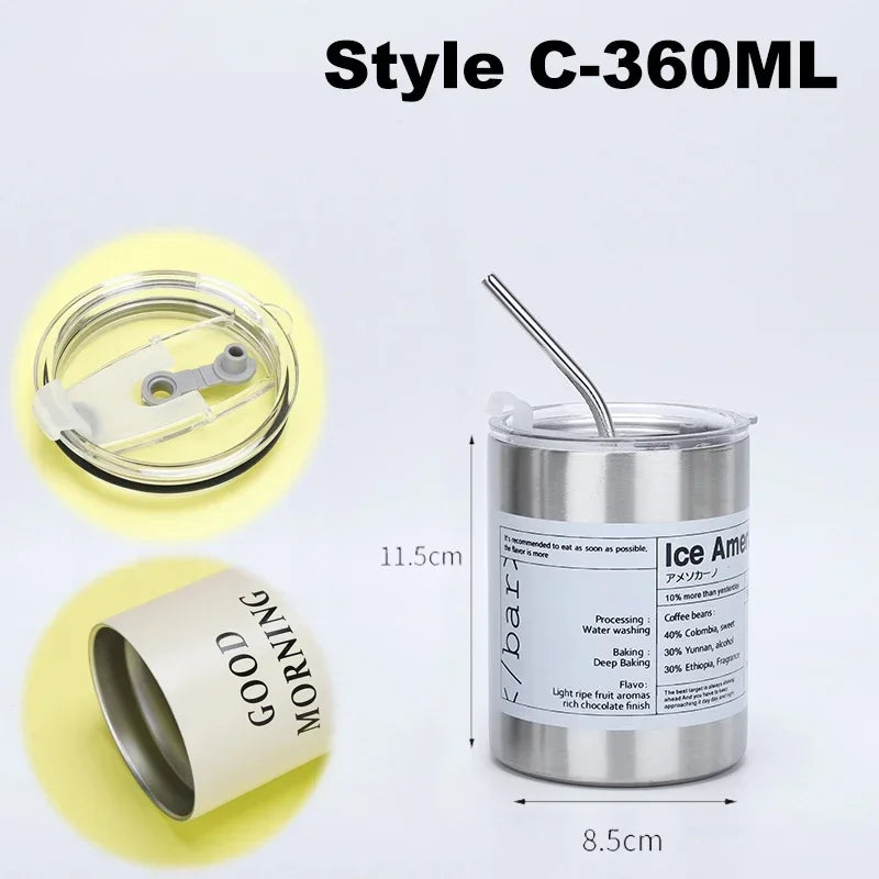 Double-layer Coffee Cup Thermos Cooler Straw Cup Portable Reusable - iBrightCS