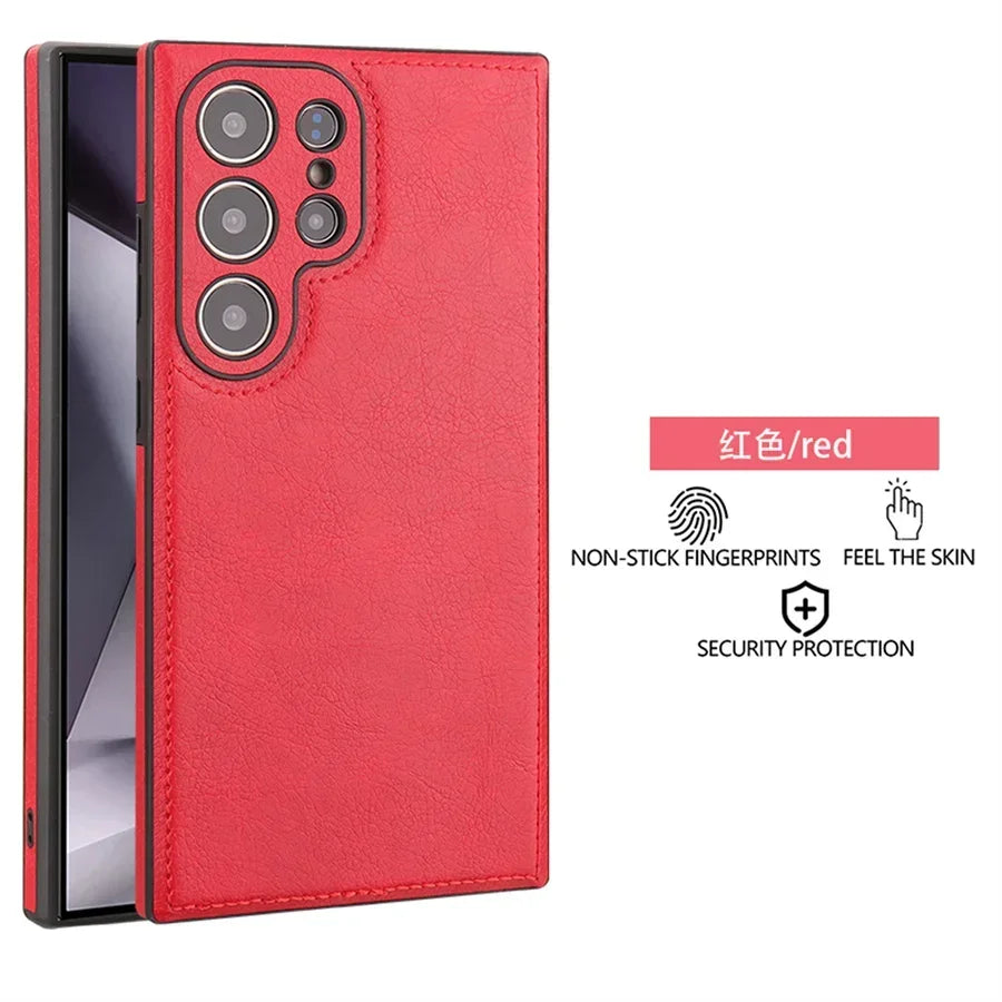 Luxury Vintage PU Leather Shockproof Case - Samsung S25 Ultra S24 Plus S23 S22 S24Ultra Slim