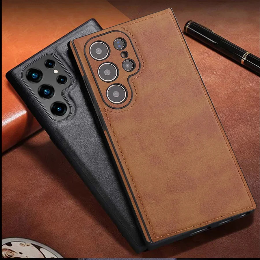 Luxury Vintage PU Leather Shockproof Case - Samsung S25 Ultra S24 Plus S23 S22 S24Ultra Slim