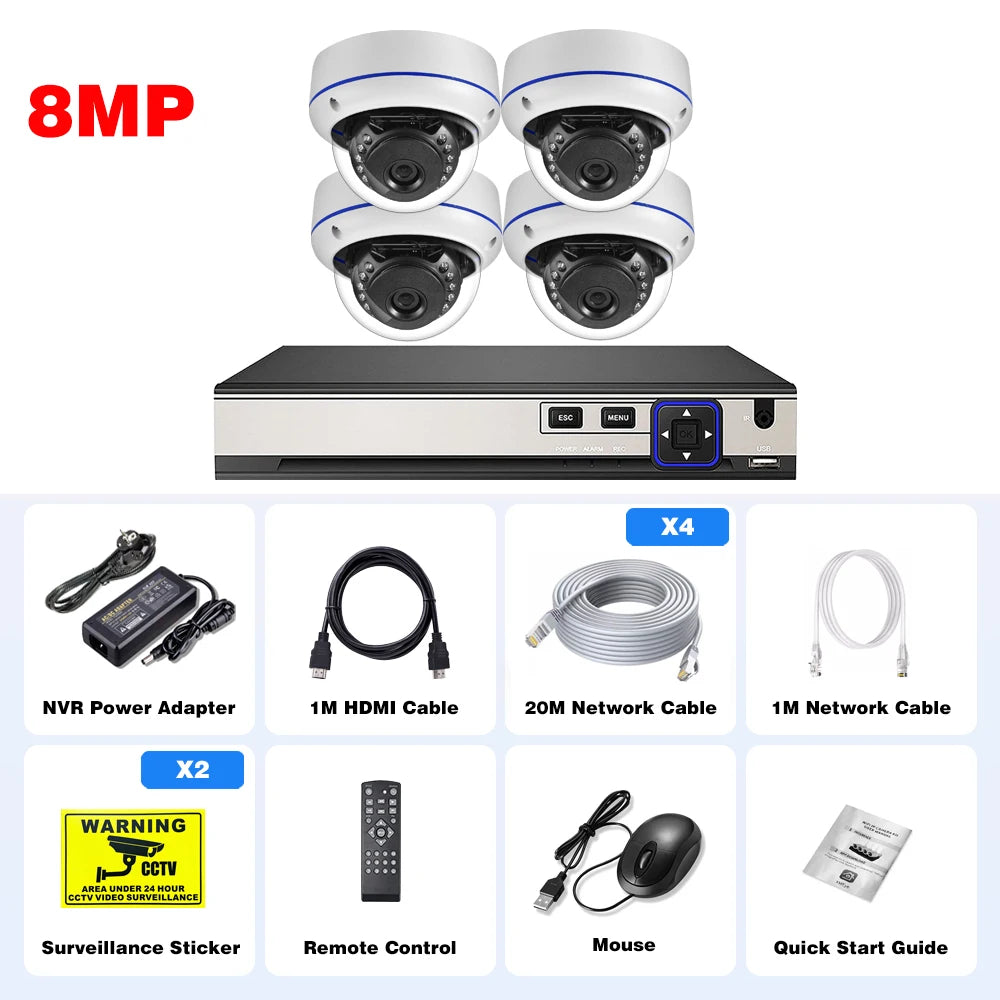 Gadinan 4K POE 10CH NVR Kit 8MP Security Vandalproof Dome Camera System CCTV Outdoor IP Home Video Kit Surveillance Camera Set