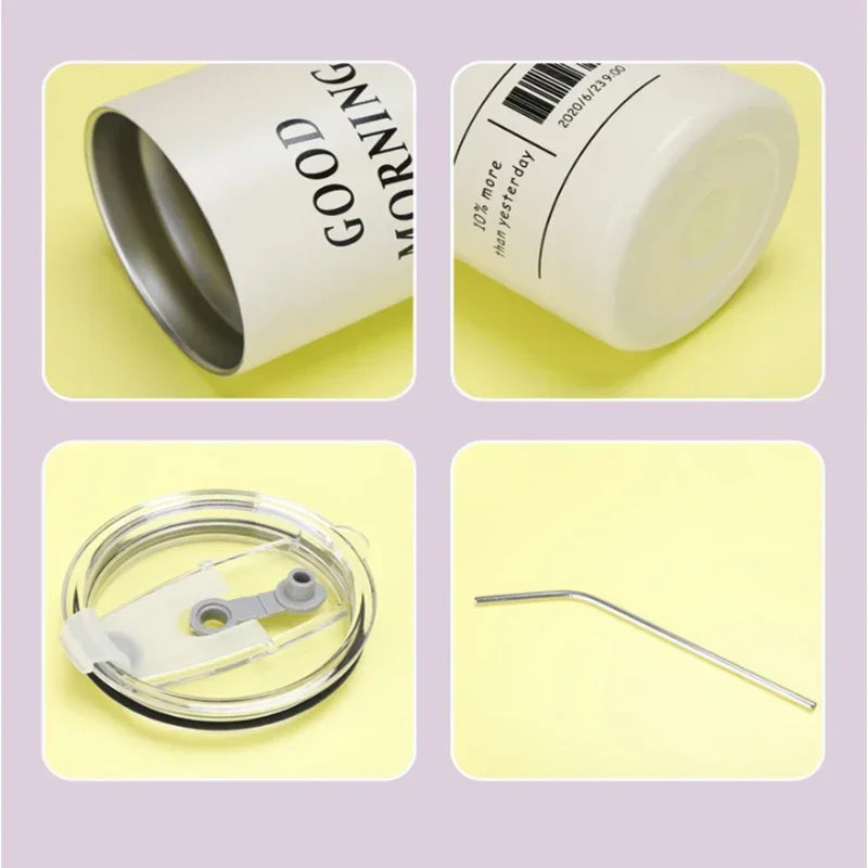 Double-layer Coffee Cup Thermos Cooler Straw Cup Portable Reusable - iBrightCS