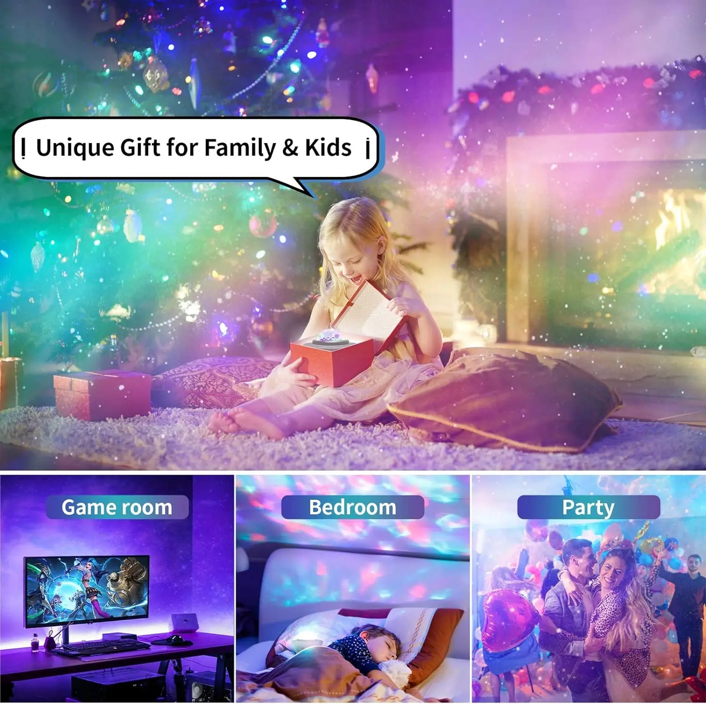 Galaxy Star Projector Bluetooth Speakers Night Light Timer Remote Control Room Decor LED Night Lights for Bedroom Decor