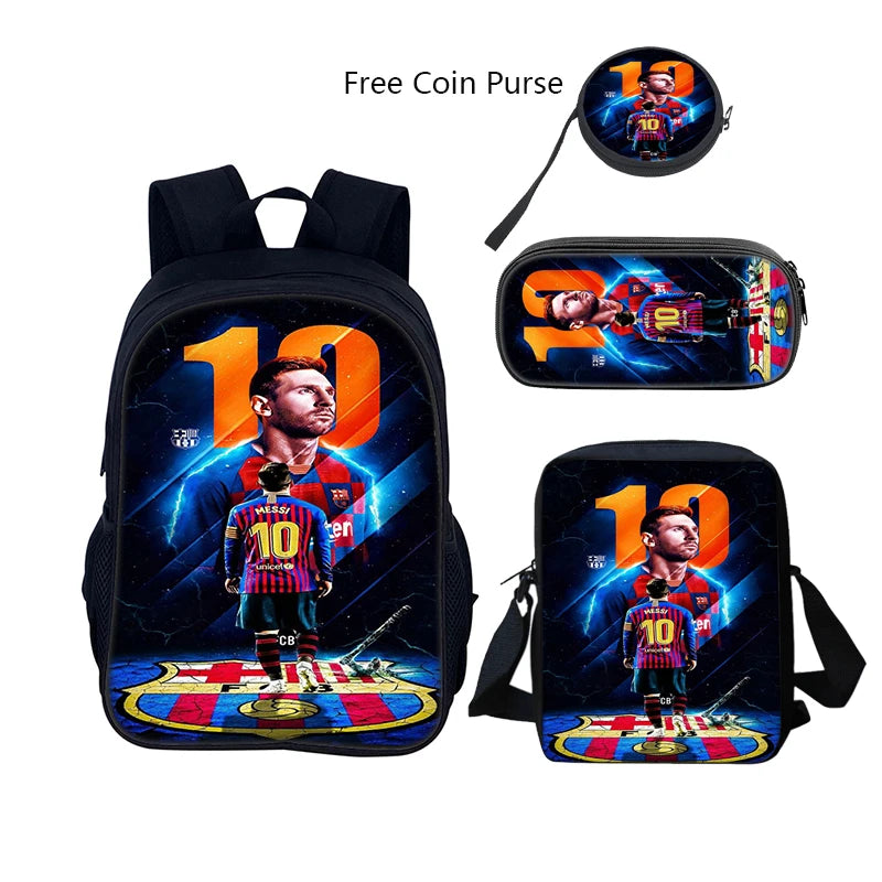 3 pcs set Football Star Child School Backpack with Lunch Bags Pencil Bags School Bags For M-Messis Boys Girls Best Gift