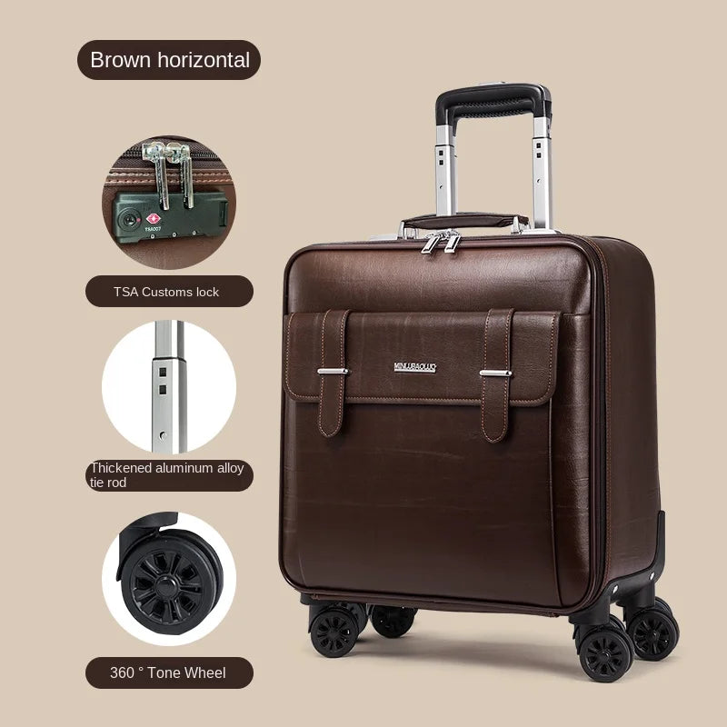 Genuine Leather Trolley Suitcase 20-inch Cowhide Luggage Leather Case with Multi-directional Wheels16-inch Business Cabin Case