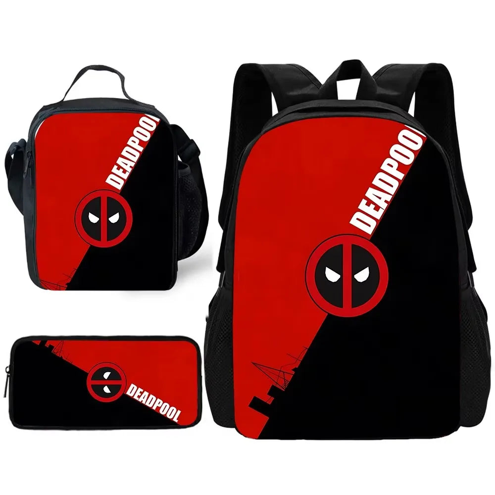 3 pcs set Deadpools Super Heroes Child School Backpack with Lunch Bags ,Pencil Bags ,School Bags for Boys Girls Best Gift