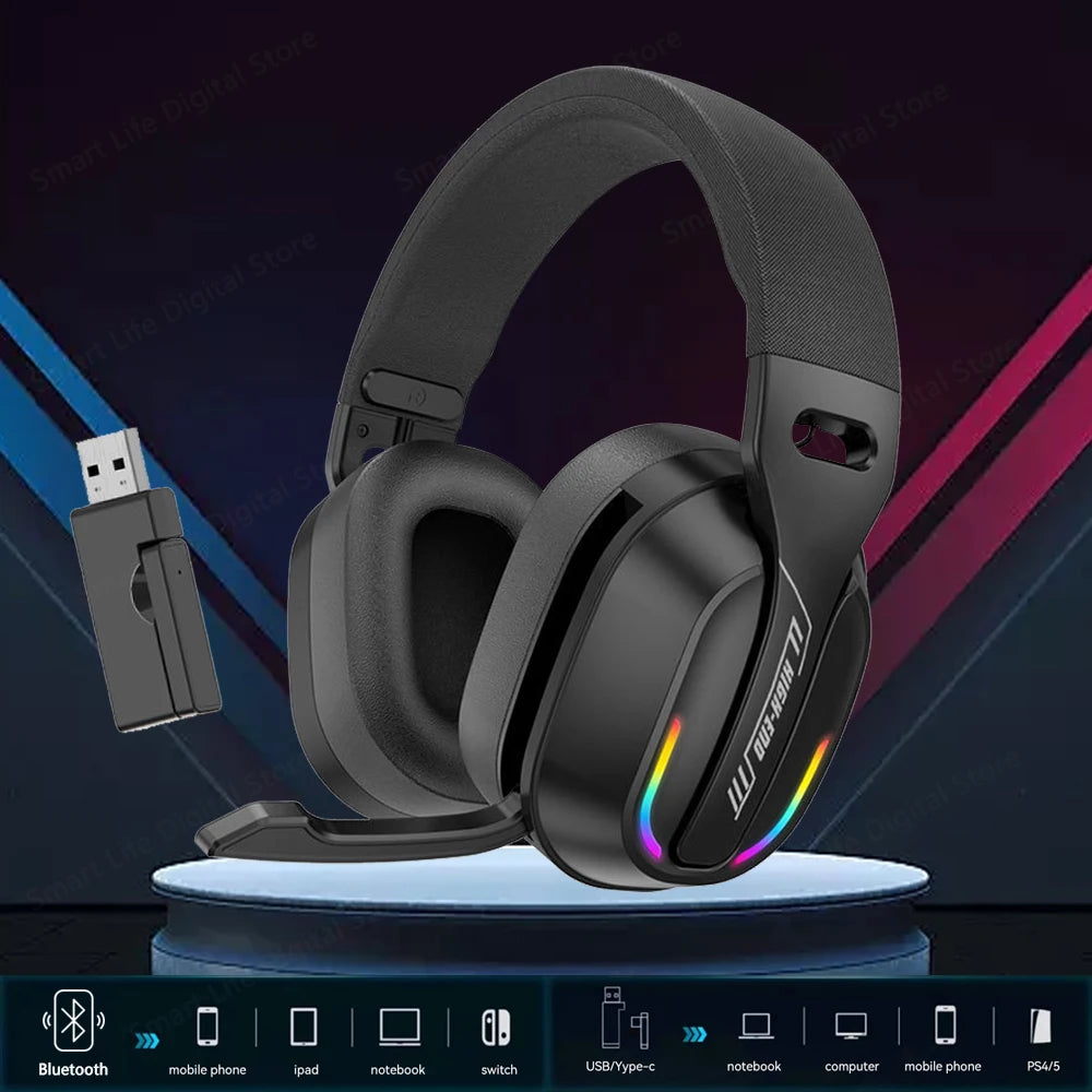Wireless Gaming Headset GT100 2.4G Over Ear Bluetooth5.4 Headphone HiFi Stereo Sound Sport Running Earphone With Mic For PS4/PS5