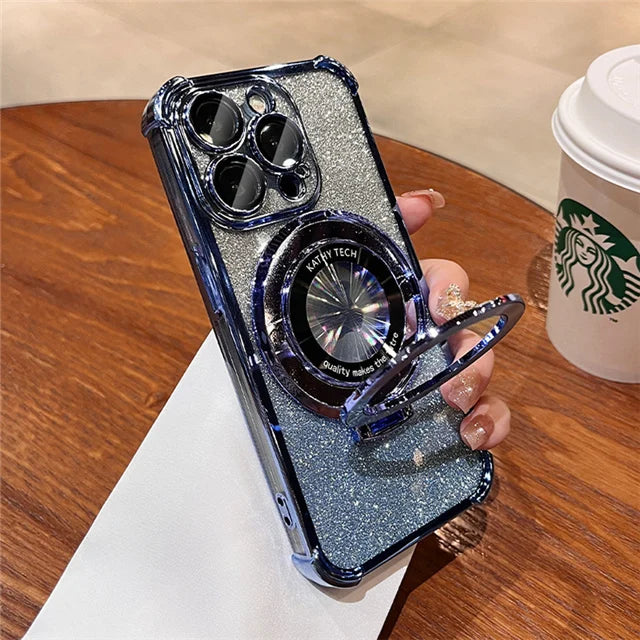 Luxury Plating Magsafe Magnetic Holder Stand Phone Case For iPhone 11 12 13 14 15 16 Pro Max Bumper Protector On 15 Plus Cover
