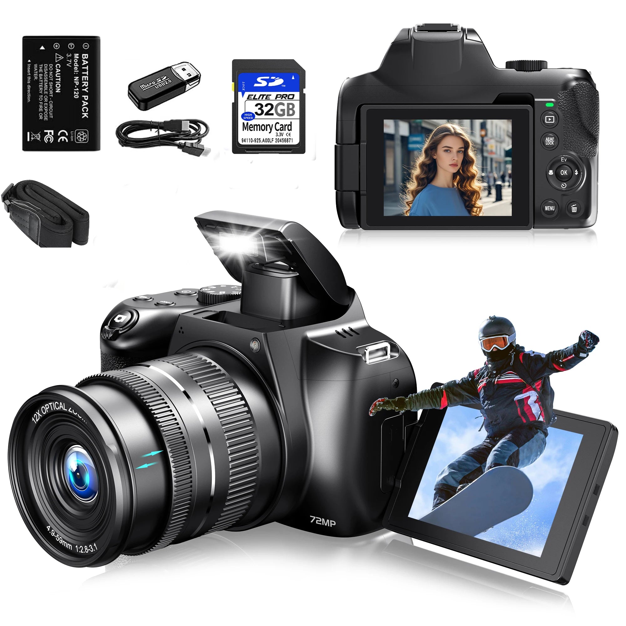 72MP Digital Cameras for Photography 4K WiFi Livestream Webcam Video Camera for YouTube 12X Optical Zoom Auto Focus Vlog Camera - iBrightCS