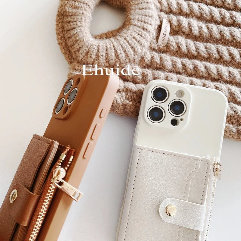 Leather Wallet Card Strap Case - Samsung Galaxy S25 Ultra S24 FE S23 Plus S22 S21 S20 Note 20