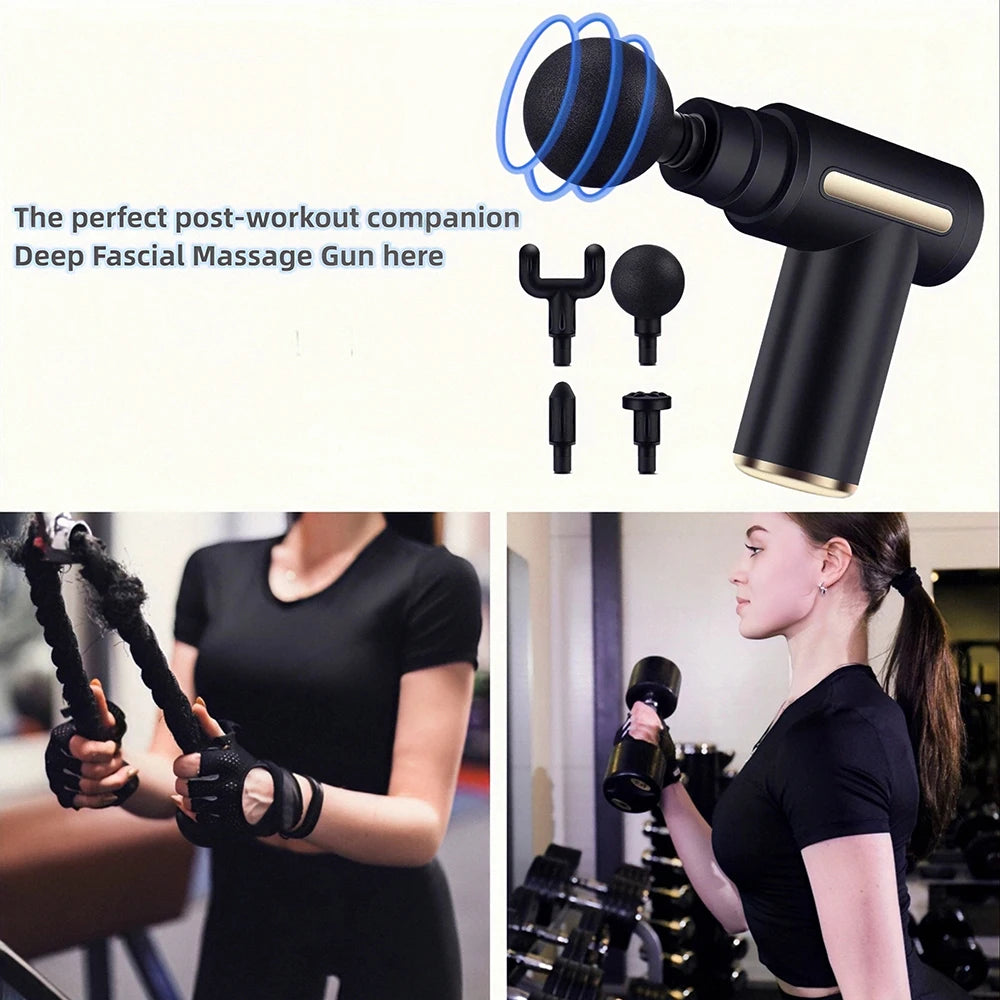 Portable Fascia Massage Gun Deep Tissue Massager Body Muscle Relaxation with LED Touch Screen 4 Replaceable Massage Heads
