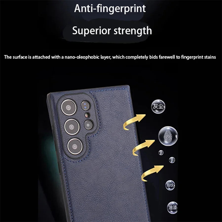 Luxury Vintage PU Leather Shockproof Case - Samsung S25 Ultra S24 Plus S23 S22 S24Ultra Slim