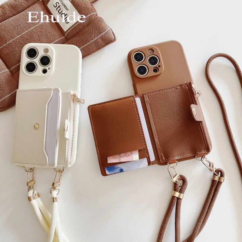 Leather Wallet Card Strap Case - Samsung Galaxy S25 Ultra S24 FE S23 Plus S22 S21 S20 Note 20