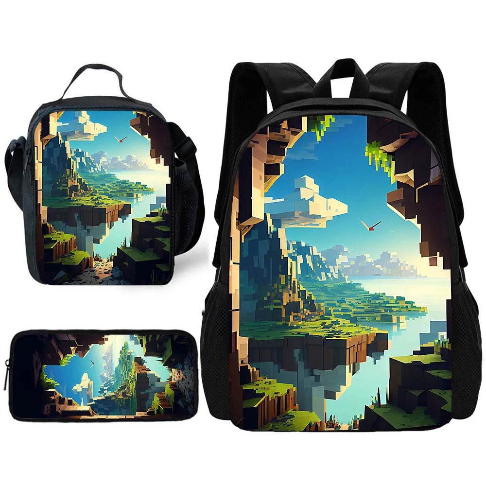 Child School Cartoon For M-My W-Worlds Backpack with Lunch Bags ,Pencil Bags ,School Bags for Boys Girls Best Gift