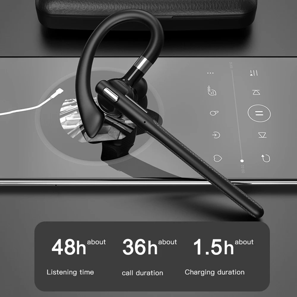Wireless Bluetooth 5.4 Headset Ear-hook Single Ear Driving Headphone With Dual-Mic CVC8.0 Noise Cancelling Handsfree Earphones