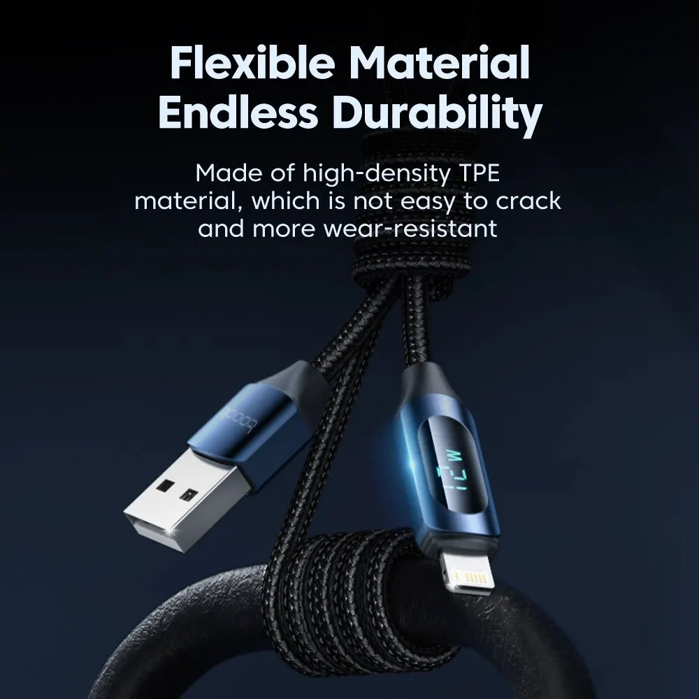 LED Display USB Cable For iPhone 14 13 12 11 Pro Max Fast Charger Charging Lightning 2.4A USB Wire Cord X XR 8 7 1m 2m