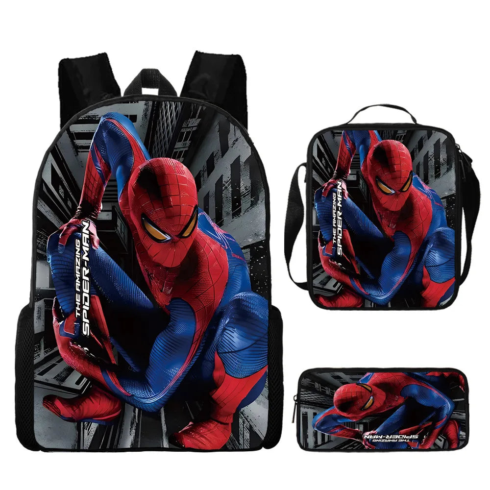 Disney 3pc Backpack Set Large Capacity Boy's Schoolbag Spider Man Shoulder Bag Pen Case Fashion Bag Student Gift
