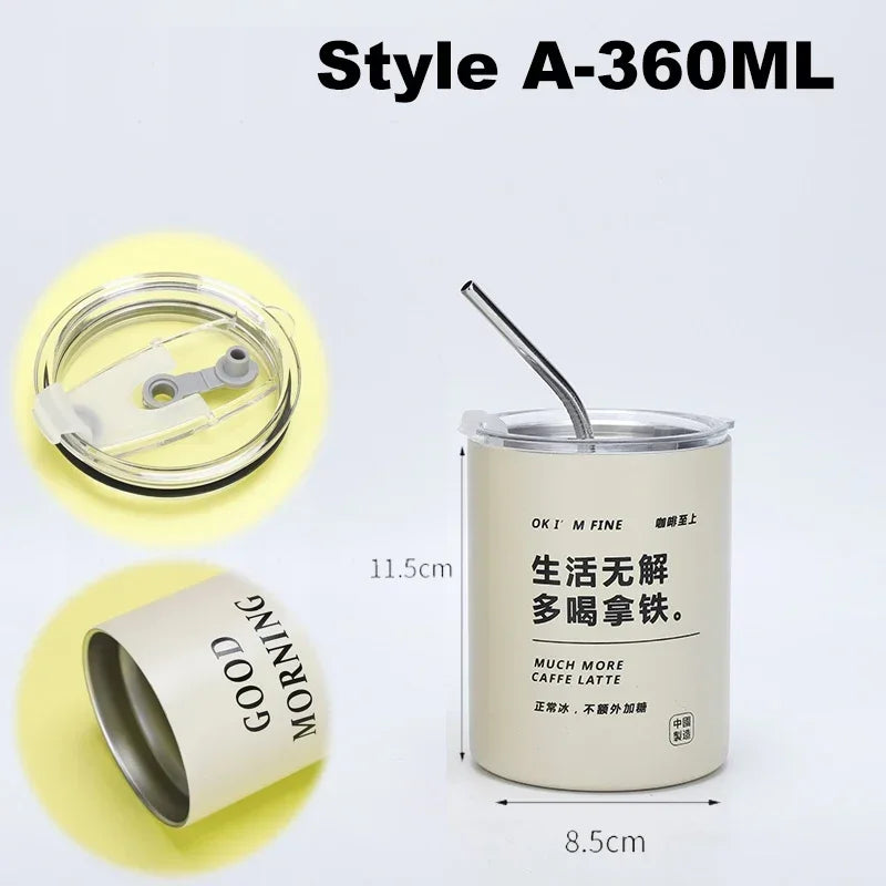 Double-layer Coffee Cup Thermos Cooler Straw Cup Portable Reusable - iBrightCS