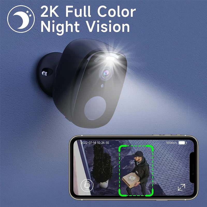 Security Cameras Wireless Outdoor, 2K Battery Powered WiFi Camera AI Motion Siren Spotlight, Color Night Vision, IP66 Waterproof - iBrightCS