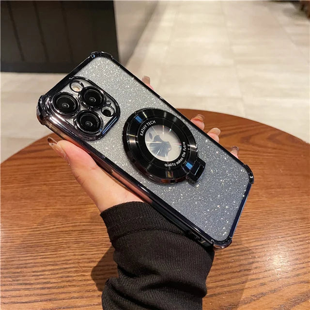 Luxury Plating Magsafe Magnetic Holder Stand Phone Case For iPhone 11 12 13 14 15 16 Pro Max Bumper Protector On 15 Plus Cover