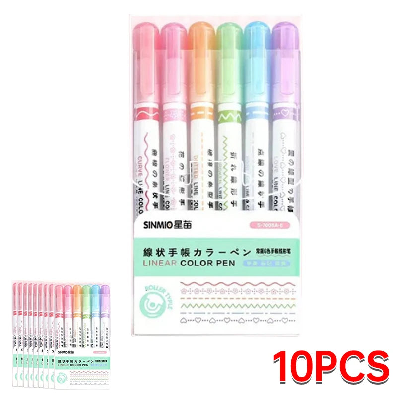 6Pcs/Set Flower Shape Outline Pens Highlighter Marker Curve Roller Tip Pen Cute Stationery Kawaii Graffiti School Acsesories