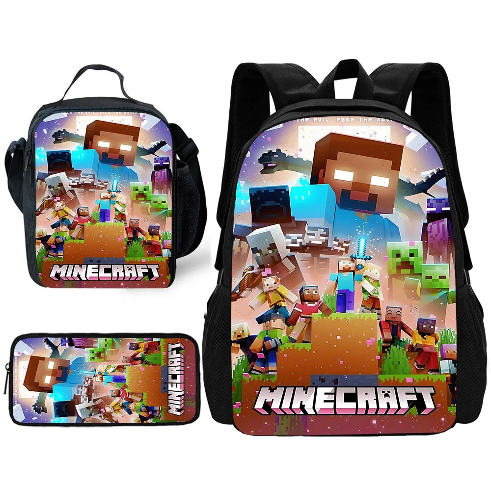 Child School Cartoon For M-My W-Worlds Backpack with Lunch Bags ,Pencil Bags ,School Bags for Boys Girls Best Gift