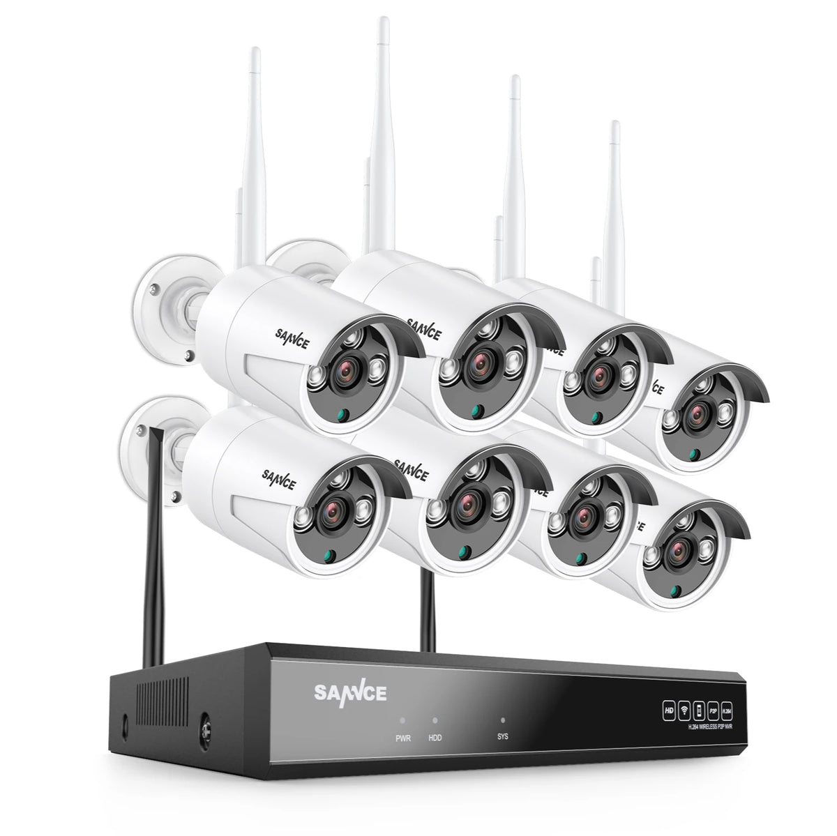 SANNCE 8CH FHD 3MP Wireless Video Security System 5MP NVR With 3MP Outdoor Surveillance IP Cameras Audio Recording AI Detection