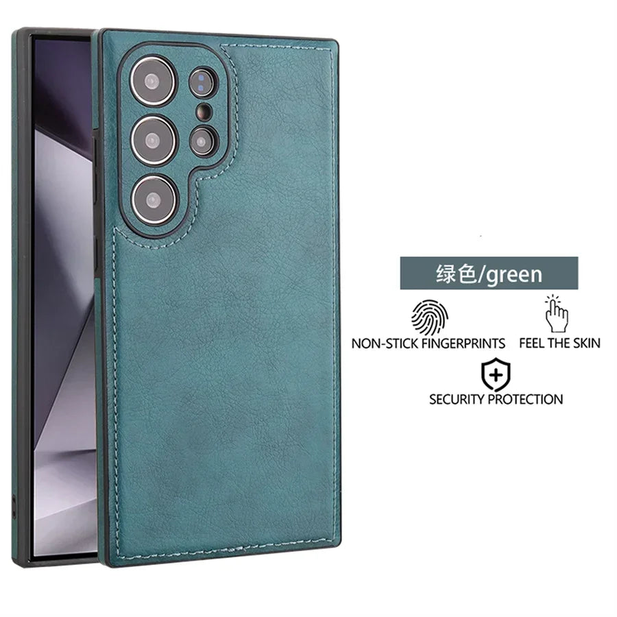 Luxury Vintage PU Leather Shockproof Case - Samsung S25 Ultra S24 Plus S23 S22 S24Ultra Slim
