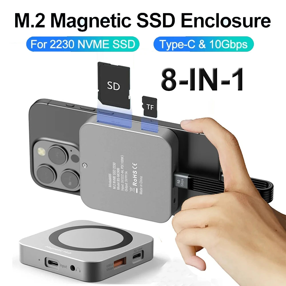 8-IN-1 Magnetic Enclosure 10Gbps SSD Case USB C