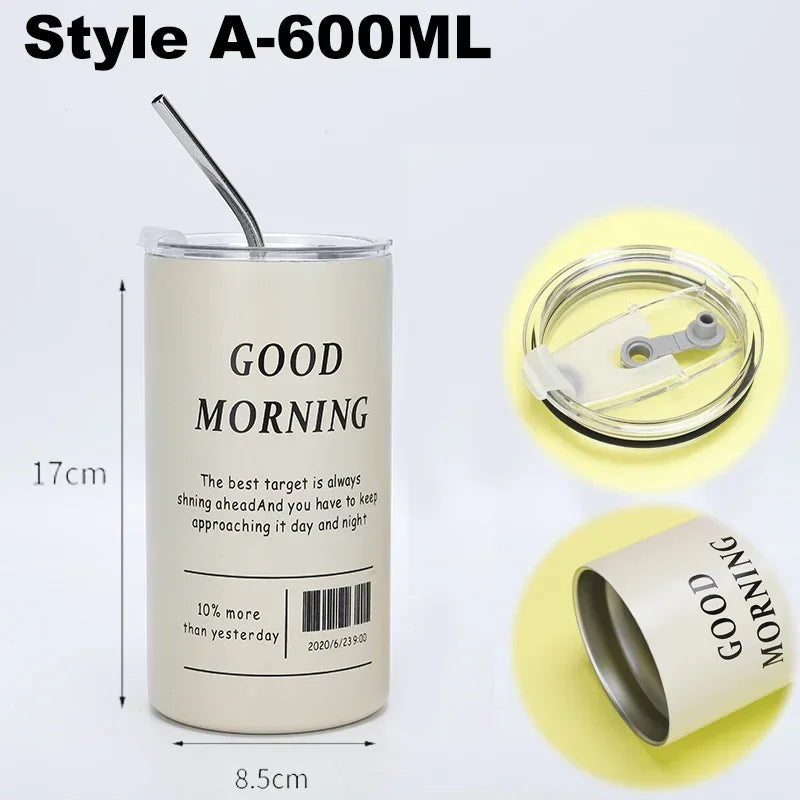 Double-layer Coffee Cup Thermos Cooler Straw Cup Portable Reusable - iBrightCS