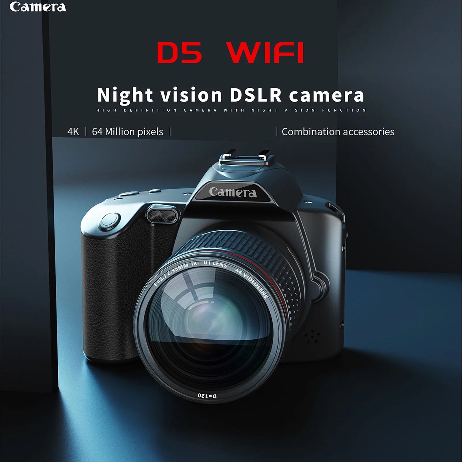 64MP Digital Camera 3in  Color Display HD Digital Camera 16X Zoom 120 Degree Wide Angle WIFI with Fill Light for Photography