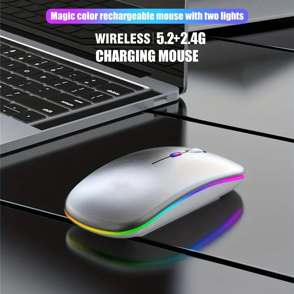 Wireless Mouse Bluetooth and 2.4GHz Dual Modes Rechargeable RGB Ergonomic Silent Click for PC iPad Laptop Cell Phone TV - iBrightCS