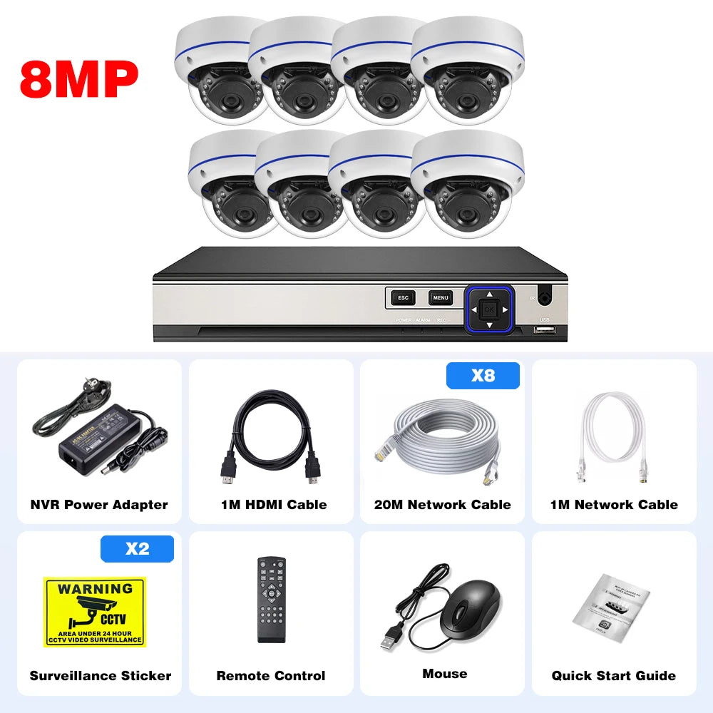 Gadinan 4K POE 10CH NVR Kit 8MP Security Vandalproof Dome Camera System CCTV Outdoor IP Home Video Kit Surveillance Camera Set