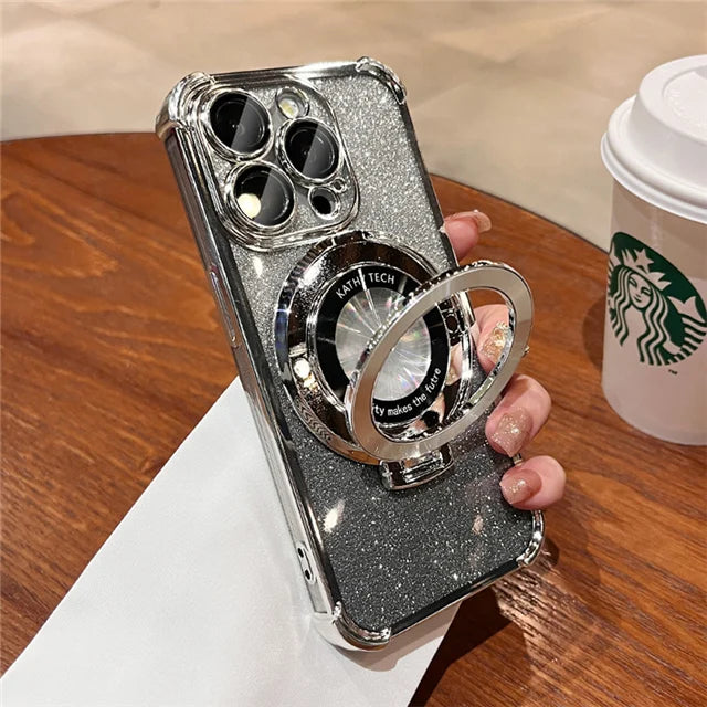 Luxury Plating Magsafe Magnetic Holder Stand Phone Case For iPhone 11 12 13 14 15 16 Pro Max Bumper Protector On 15 Plus Cover