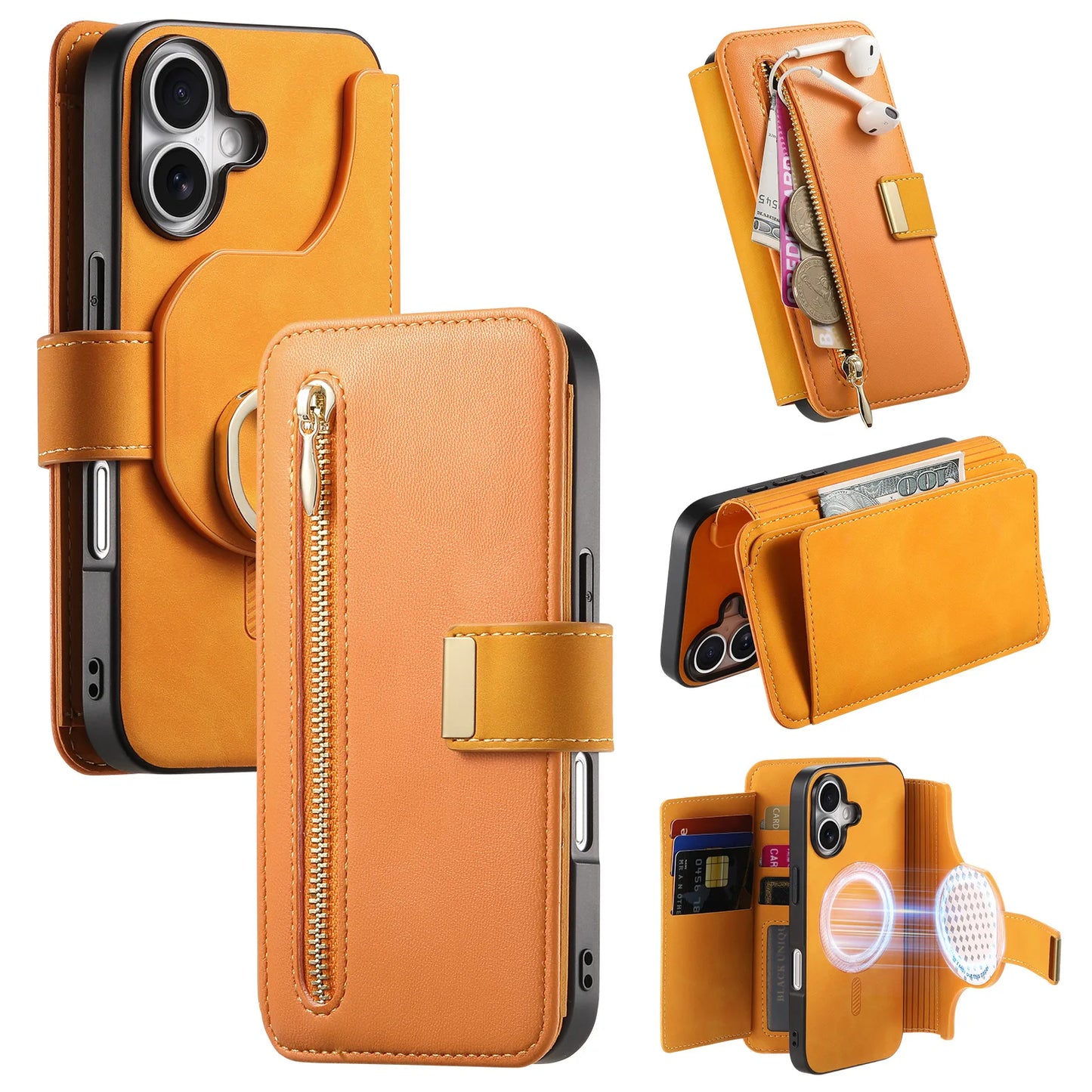 2 in 1 Zipper Wallet Case - iPhone 11 12 13 15 Pro Max 14 Plus & XS XR 8