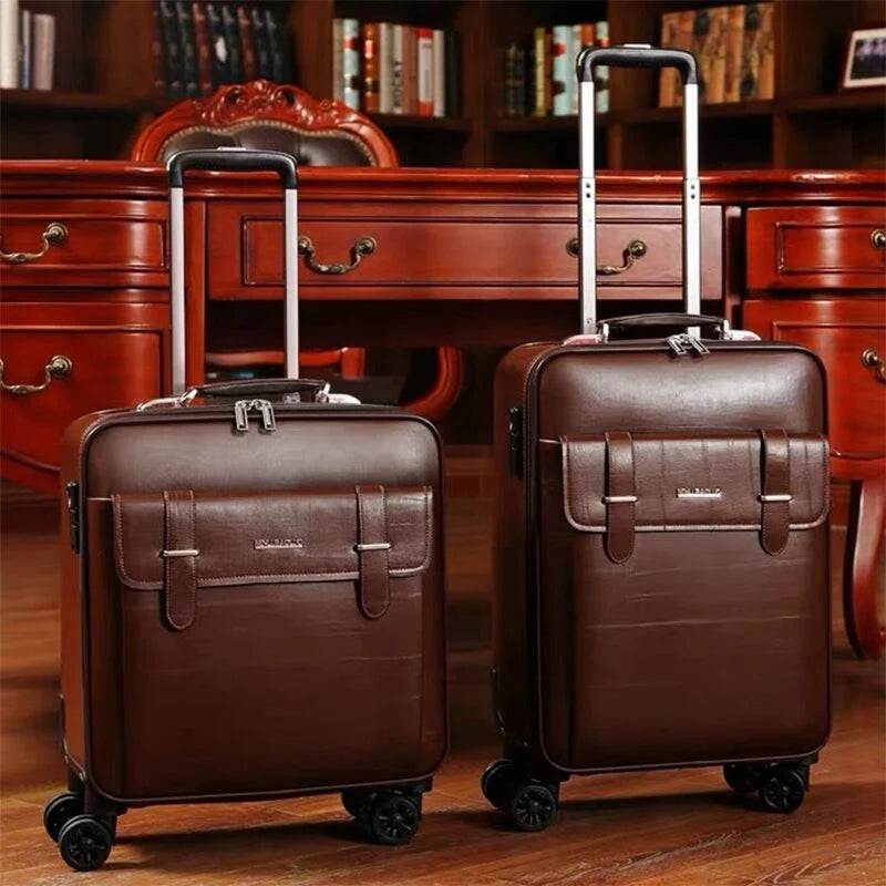 Genuine Leather Trolley Suitcase 20-inch Cowhide Luggage Leather Case with Multi-directional Wheels16-inch Business Cabin Case