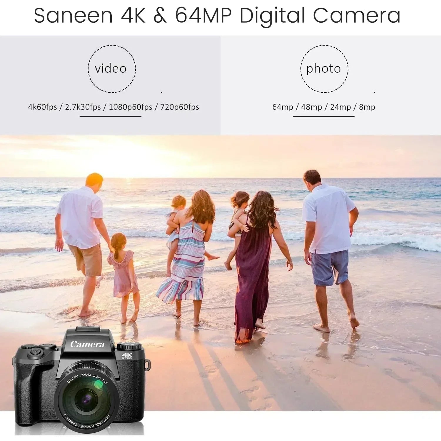 4K DSLR Cameras for Photography 64MP WiFi Auto Focus YouTube Vlogging Video Cameras 60FPS Livestream Camcorder 4" Touch Screen - iBrightCS
