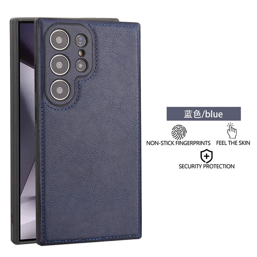 Luxury Vintage PU Leather Shockproof Case - Samsung S25 Ultra S24 Plus S23 S22 S24Ultra Slim