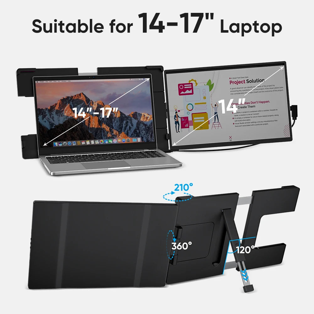 Dopesplay 14.1inch Portable Monitors 1200P FHD IPS Single Dual Second Screen Extender Display For Phone PC Mac 13.3-17" Laptops