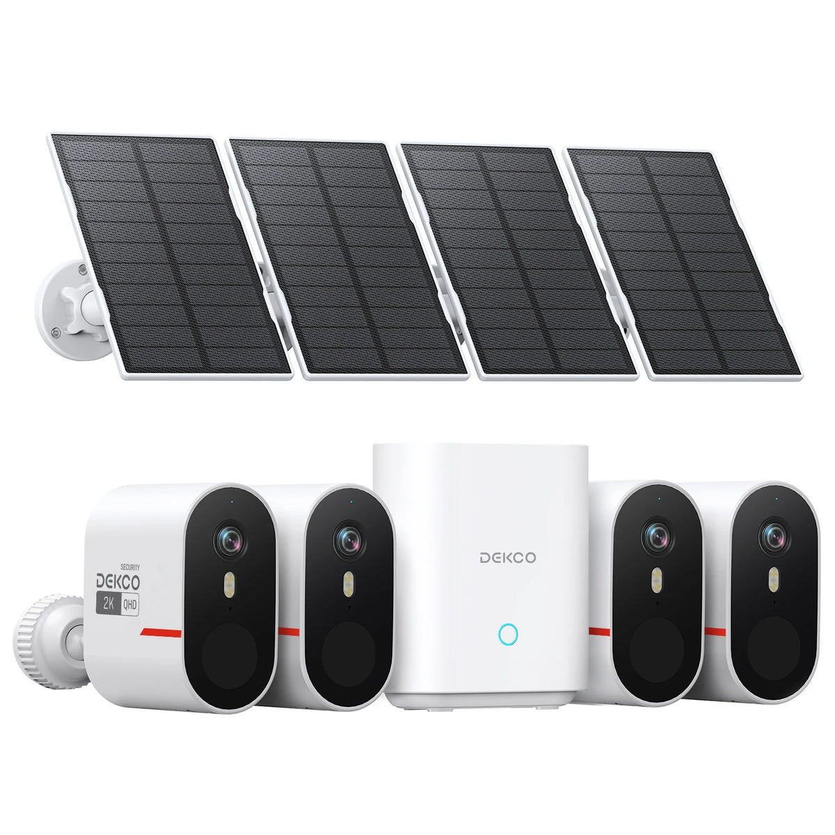 Dekco 3MP WiFi Solar Camera System 4 Cam Kit Outdoor Wireless Home Security Camera Color Night Vision 2-Way Audio CCTV Cam