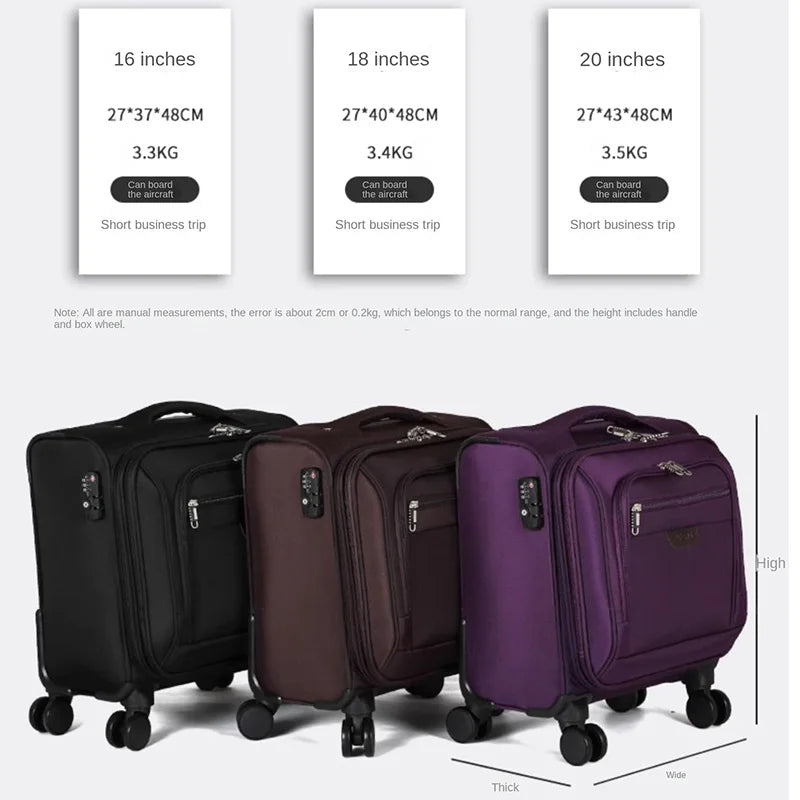 Oxford Cloth Luggage 20 Inch Compact Luggage Carrier Business Trolley Lightweight Suitcases Durable Compact Travel Suitcase
