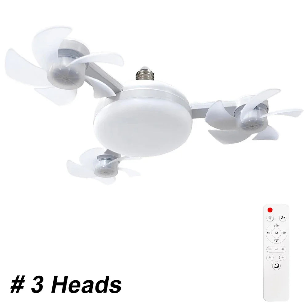 Socket Fan Light with Remote, Ceiling Fan with Lights E27 Screw, 3 Color Temperatures LED, 3 Speed, for Bedroom, Kitchen