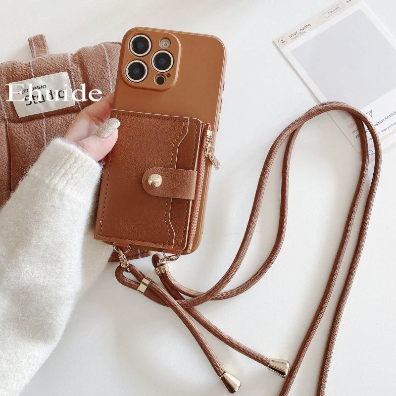 Leather Wallet Card Strap Case - Samsung Galaxy S25 Ultra S24 FE S23 Plus S22 S21 S20 Note 20