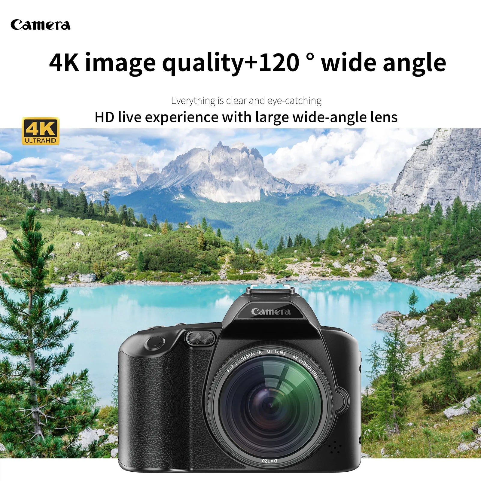 64MP Digital Camera 3in  Color Display HD Digital Camera 16X Zoom 120 Degree Wide Angle WIFI with Fill Light for Photography