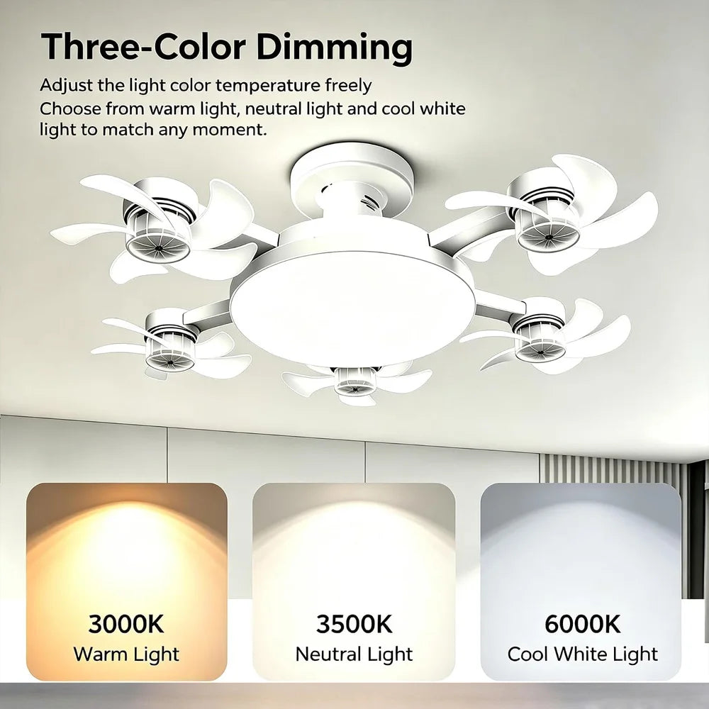 Socket Fan Light with Remote, Ceiling Fan with Lights E27 Screw, 3 Color Temperatures LED, 3 Speed, for Bedroom, Kitchen