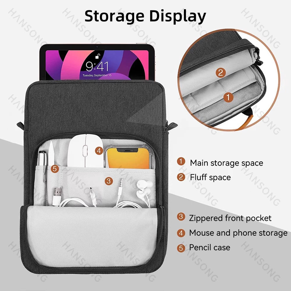 Tablet Shoulder Sleeve Bag for iPad Air 12.9", iPad Air 10.9", Galaxy Tab A 10", Laptop Pouch, Handbag Briefcase – Protective, Lightweight, Portable Sleeve for Tablets and Laptops