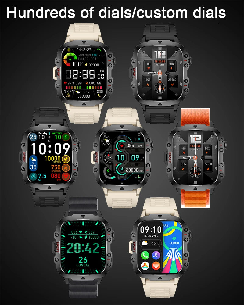 2025 New For Men Military Smart Watch Men IP68 5ATM Outdoor Sports Fitness Tracker Health Monitor 1.96" BT Call Smartwatch