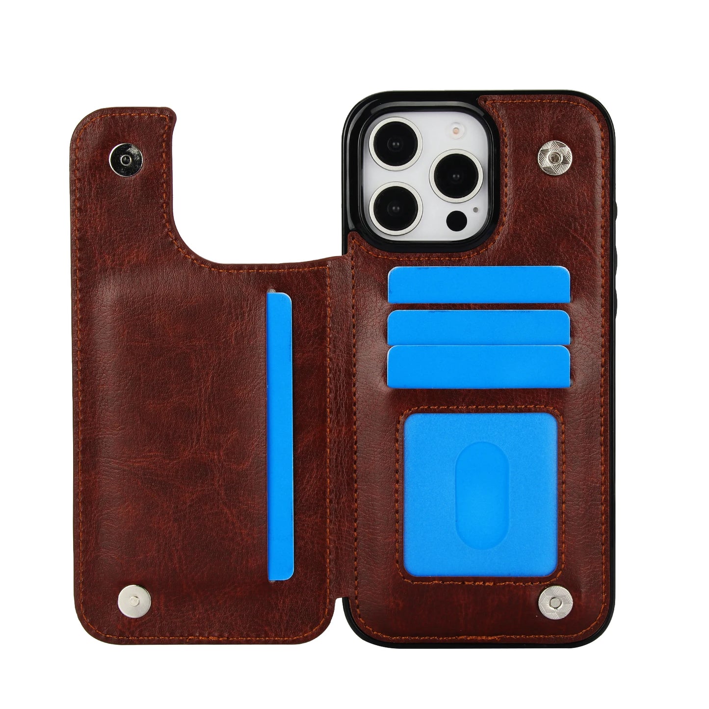 Leather Case Kickstand Card Holder - iPhone 16 15 14 13 12 11 Pro Max