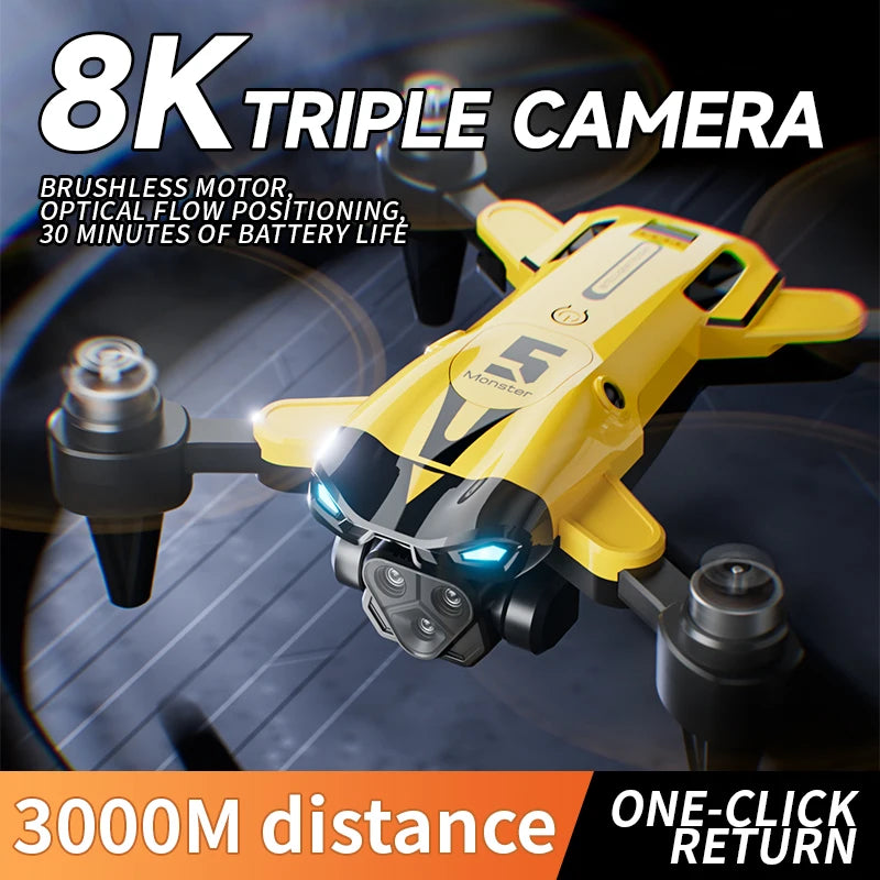 2024 New M5 Drone 8K Professional Triple Camera Brushless Motor Optical Flow Positioning Foldable Quadcopter RC Dron Toys Gifts