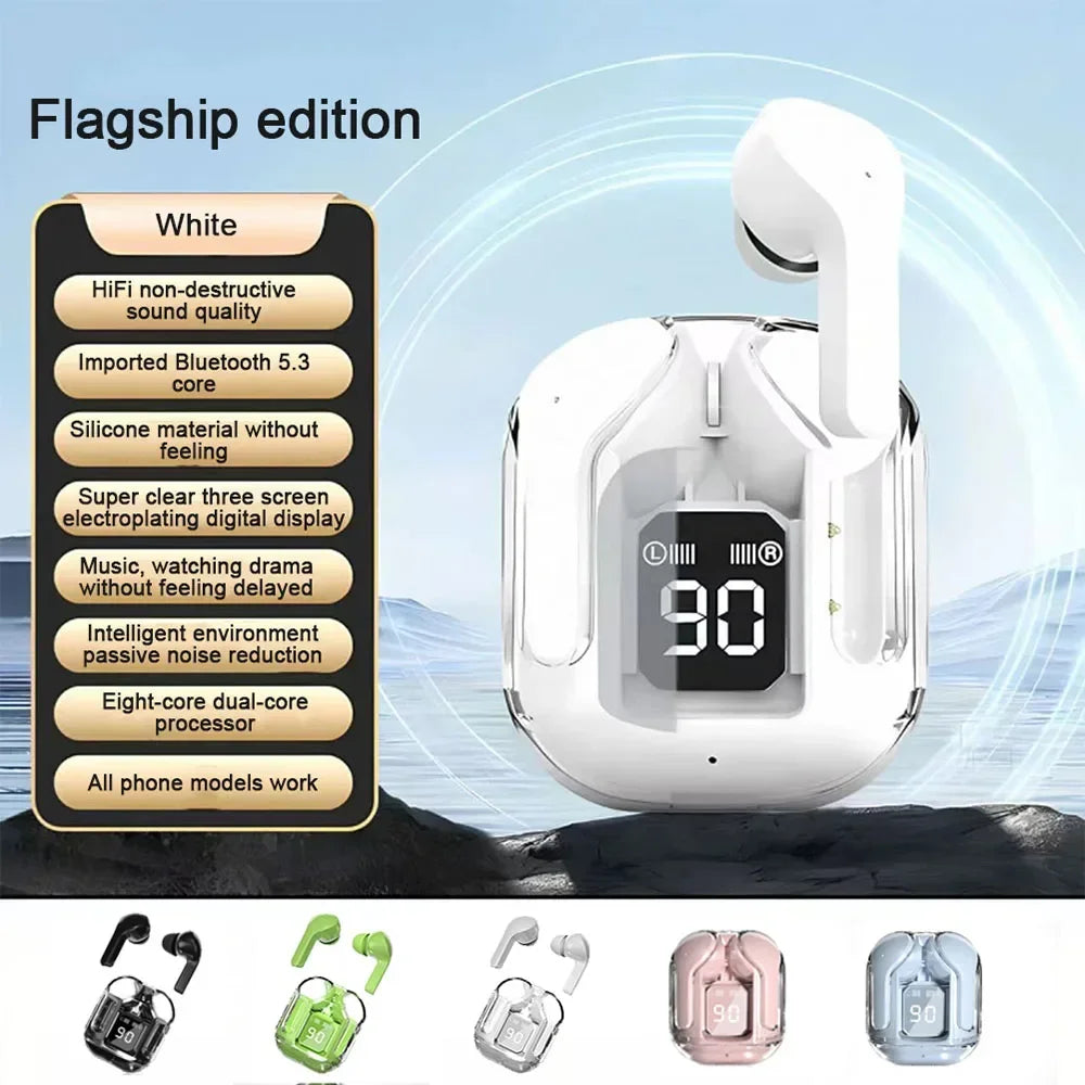 Transparent Bluetooth Headset Long Endurance Wireless Headphones Gaming Music Digital Display Headphones Noise Reduction